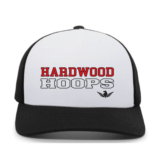 Hardwood Basketball - Embroidered Hat - White/Black/Black - Mesh - Snap Back - 105c - IMS Apparel HardwoodHat - White/Black/Black - 105c