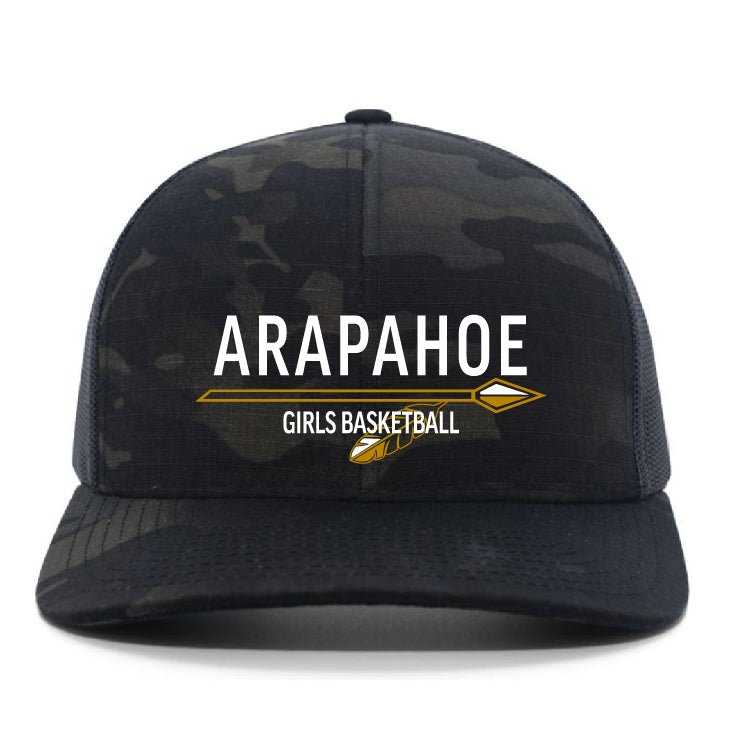 NEW! Arapahoe Girls Basketball - Multicam® Trucker Snapback Cap Style # M08 - IMS Apparel NEW AHS_Girls_Basketball_Camo