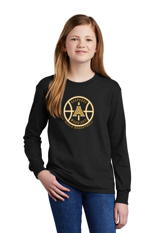 Arapahoe Girls Basketball - Youth Long Sleeve Core Cotton Tee - IMS Apparel PC54YLSBlack-S